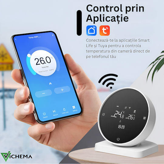 Wireless Thermostat Gas Boiler Vichema Tuya Battery Rf Model Smart Remote Control Touch Control White