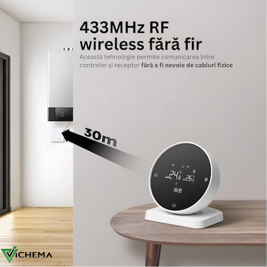 Wireless Thermostat Gas Boiler Vichema Tuya Battery Rf Model Smart Remote Control Touch Control White