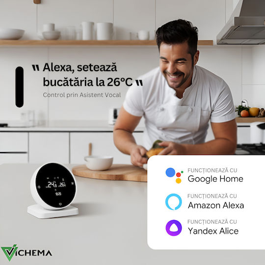 Wireless Thermostat Gas Boiler Vichema Tuya Battery Rf Model Smart Remote Control Touch Control White