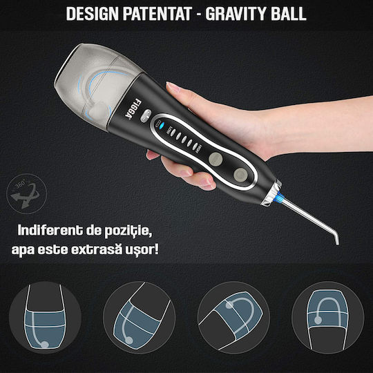 Figga Oral-f101 Irigator Profesional Portabil pentru Curățarea Dentară cu 8 Capete, Baterie 2500 mAh, 5 Viteze, Rezervor de 300 ml, Rezistent la Apă IPX7, Protecție la Supraîncălzire, Geantă de Depozitare, Negru