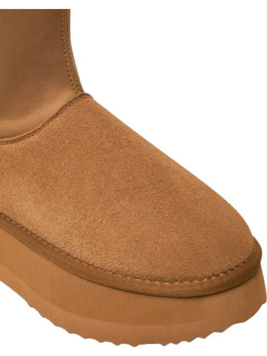Jane 02 Suede Γυναικεία Μποτάκια Αστραγάλου με Γούνα Καφέ