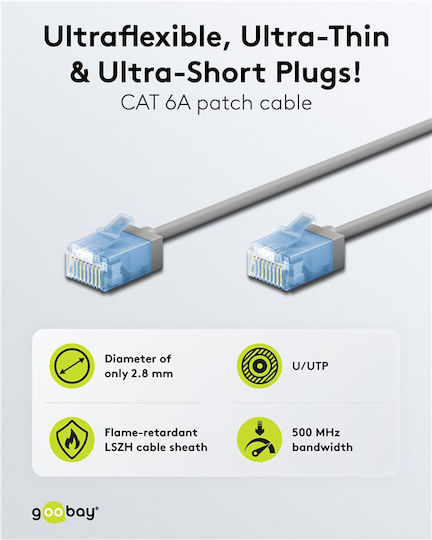 Goobay U/UTP Cat.6a Ethernet Network Cable 0.5m Gray 1pcs