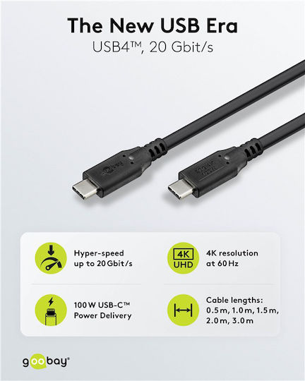 Goobay USB 4 Cable USB-C Male - USB-C 100W PD Black 1.5m 74196
