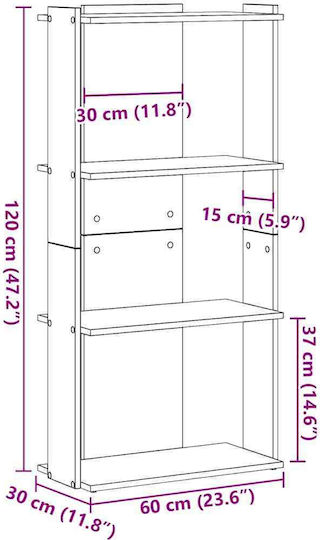 Βιβλιοθήκη Μαύρη 60x30x120εκ.