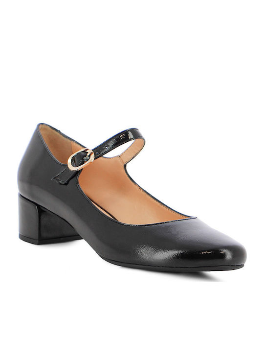 Leder Pumps mit flachem Absatz Schwarz