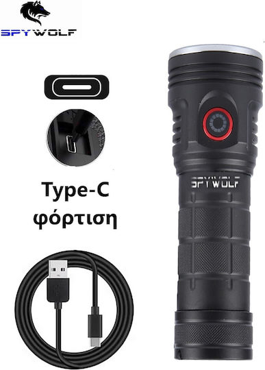 Spywolf Επαναφορτιζόμενος Φακός LED IP65 με Μέγιστη Φωτεινότητα 16000lm
