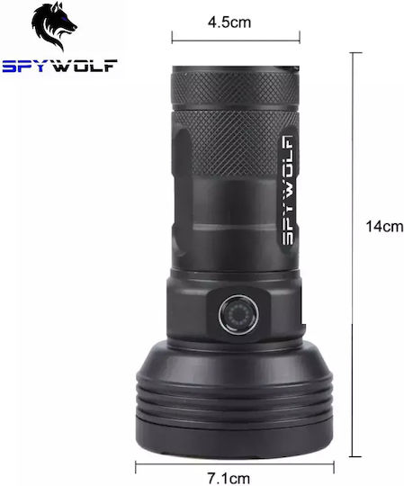 Spywolf Επαναφορτιζόμενος Φακός LED IP65 με Μέγιστη Φωτεινότητα 38000lm