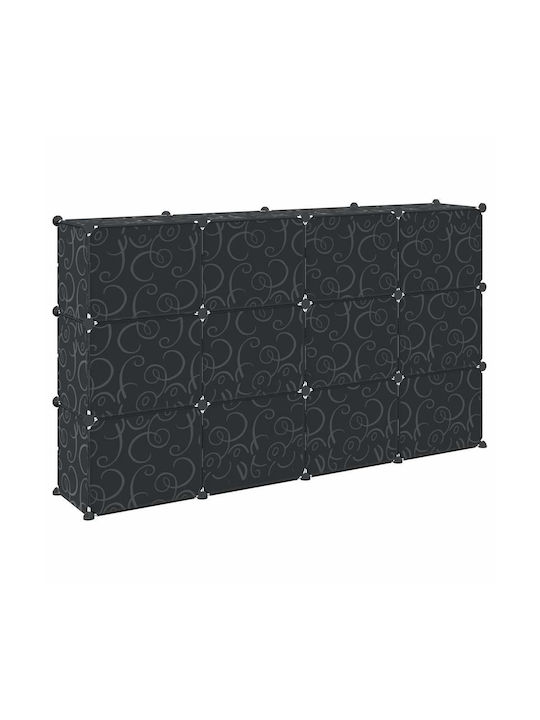 vidaXL Пластмаса Кутия за съхранение с капак Черен 93.5x31.5x93.5см 12бр