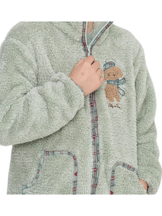 Noidinotte Kinder Bademantel Winterlich Fleece Mint