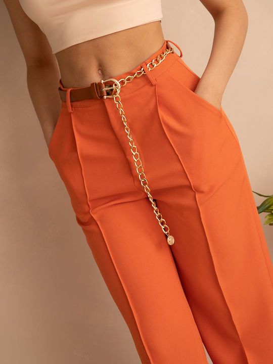 Faux Leather Chain Belt Brown Brown
