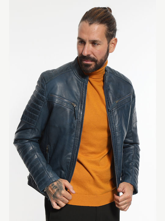 Newton Leather Biker Leather Jacket Blue