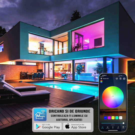 Zafit Inteligent Bandă LED Wi-Fi RGB Lumină 5m Tip SMD5050 cu Telecomandă & Controler WiFi