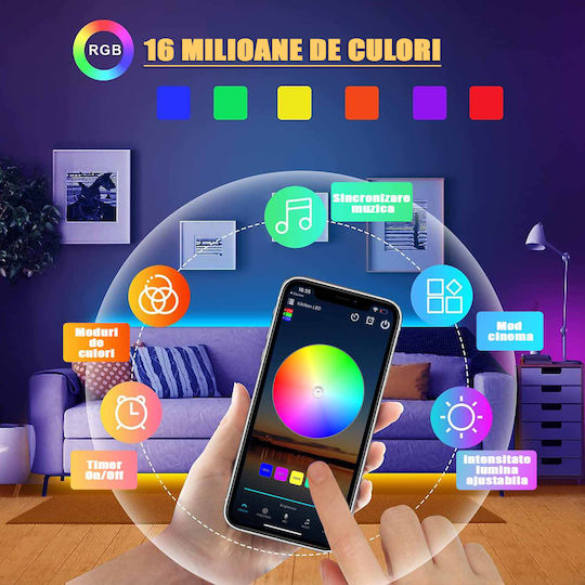 Zafit Rezistent la apă Inteligent Bandă LED Wi-Fi RGB Lumină 5m cu Telecomandă
