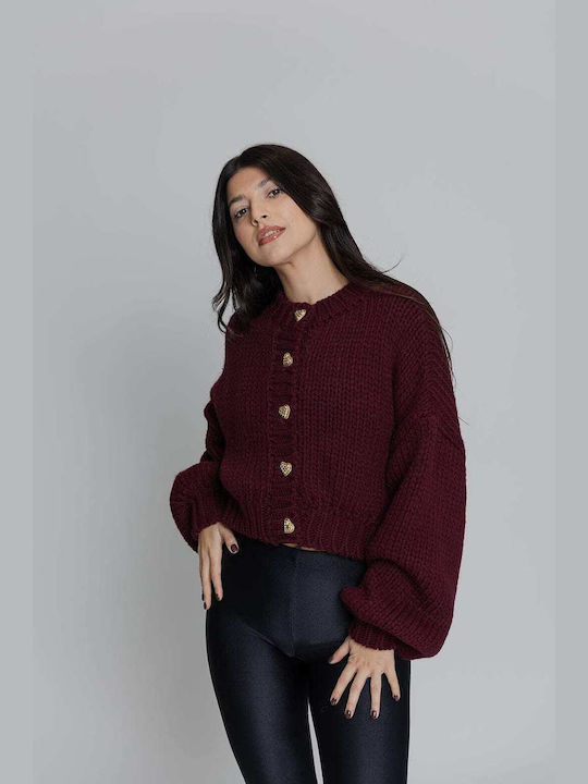 Mamoush Short Women's Knitted Cardigan with Buttons Bordeaux