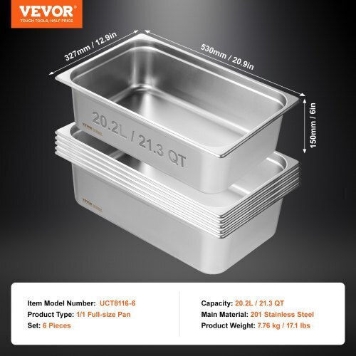 Vevor Σκεύος Gastronorm Ανοξείδωτο GN με Βάθος 150mm