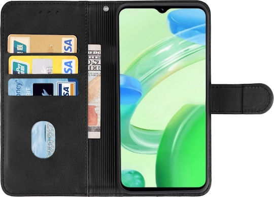 Brieftasche Leder / Synthetisches Leder / Silikon Schwarz (Realme C30)