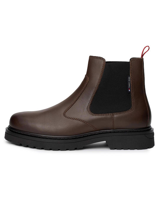 Tommy Hilfiger Men's Leather Chelsea Ankle Boots Brown