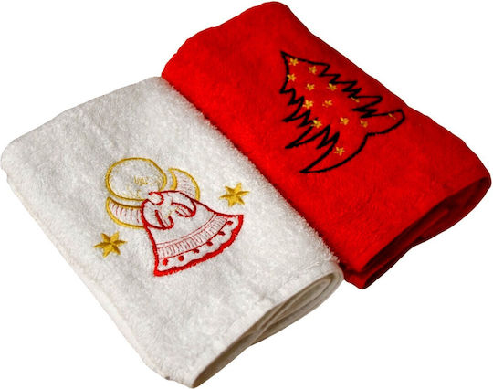 Decotelia Set aus 2 Weihnachtshandtüchern Weiß-Rot 40×60