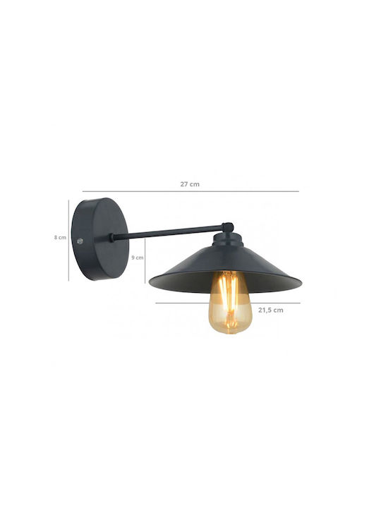 GloboStar Caterpillar Modern Lamp Wall with Socket E27 Black 21.5x21.5x27cm