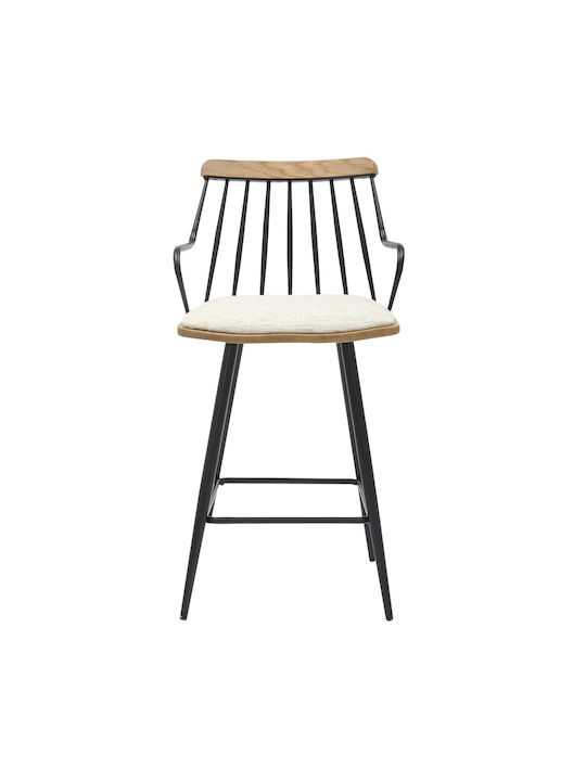 Scaune Bar cu spătar Tapițat cu Țesătură Judi Black, Ecru 48x52x92buc