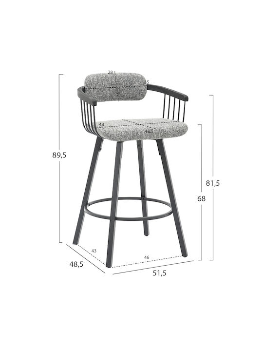 Stool Bar with Backrest Upholstered with Fabric Lang Black, Grey