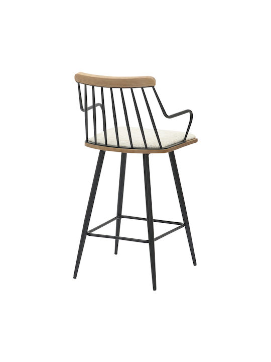 Scaune Bar cu spătar Tapițat cu Țesătură Judi Black, Ecru 48x52x92buc