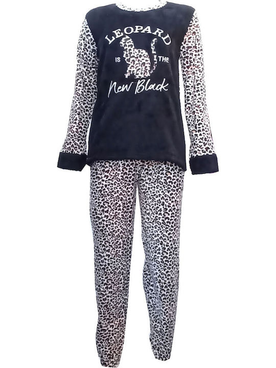 Join Damen-Pyjama Leopard Zweifarbig Schwarz