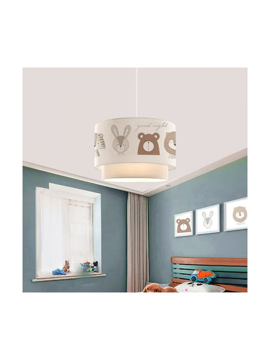 GloboStar Kids Fabric Single Ceiling Light E27 Bear White 30x70cm