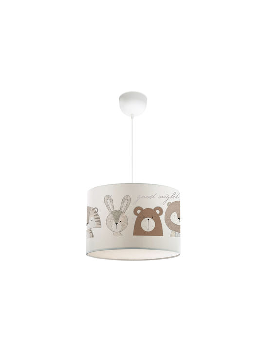 GloboStar Kids Fabric Single Ceiling Light E27 Bear White 28x70cm