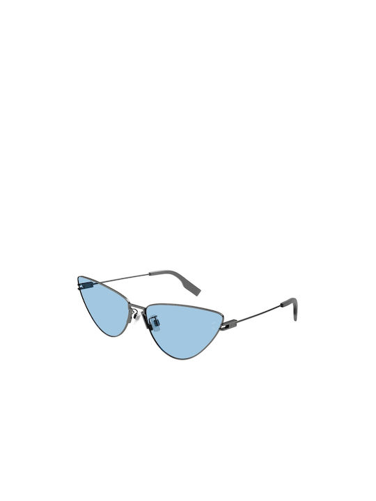 Alexander McQueen Sunglasses with Silver Metal Frame and Light Blue Lens MQ0368S-003