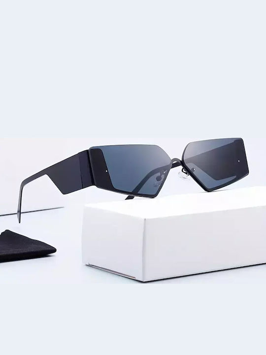 Unisex Sunglasses with Black Metal Frame and Black Mirror Lens G-14-2