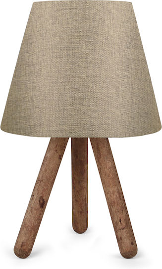 GloboStar Cap Wood Table Lamp for Socket E27 with Beige Shade and Brown Base