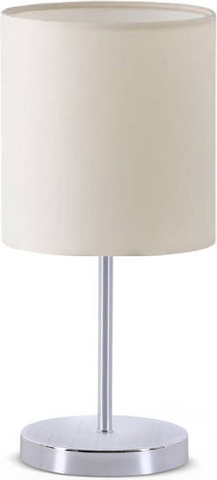 GloboStar Metal Table Lamp for Socket E27 with Beige Shade and Silver Base