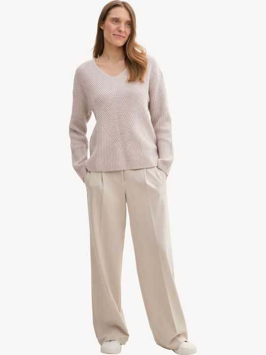Women's Sweater Cotton with V Neckline Beige