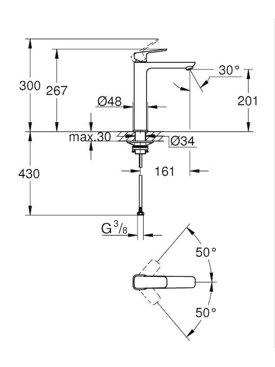 Grohe Αναμεικτική Μπαταρία Νιπτήρα Ασημί