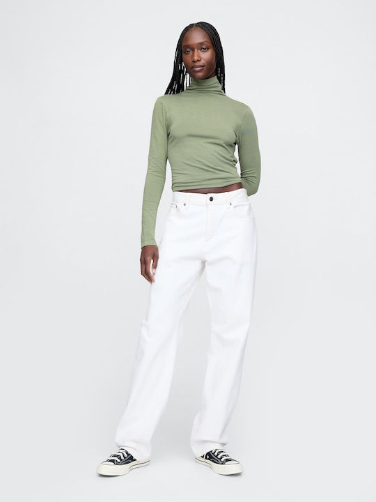 Women's Sweater Cotton Turtleneck Calla Green