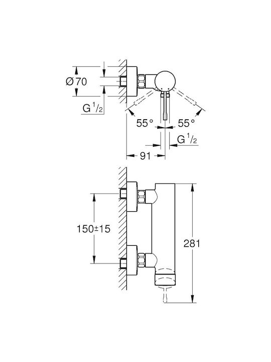 Grohe Built-in Mixer & Shower Head Set for Shower Inox Silver