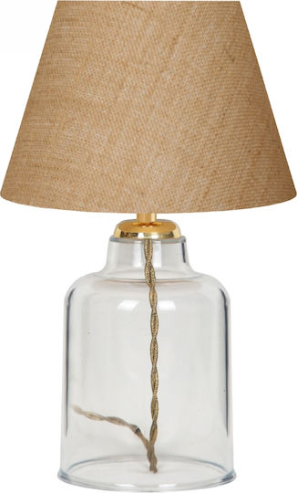 GloboStar Plastic Table Lamp for Socket E27 with Beige Shade and Transparent Base