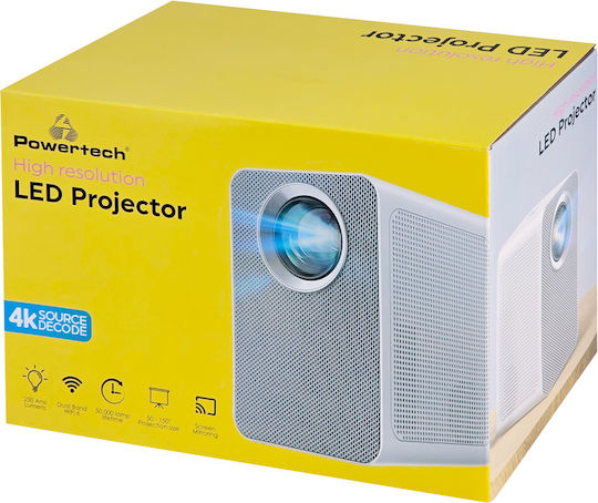 Powertech PT-1306 Projektor LCD Full HD LED-Lampe mit Wi-Fi und Eingebauten Lautsprechern Weiß