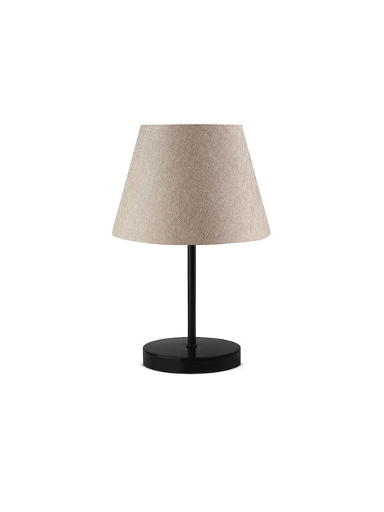 GloboStar Metal Table Lamp for Socket E27 with Beige Shade and Black Base