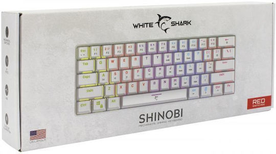White Shark Shinobi 2 Gaming Μηχανικό Πληκτρολόγιο 60% με Custom Red διακόπτες και RGB φωτισμό (Αγγλικό US) Λευκό