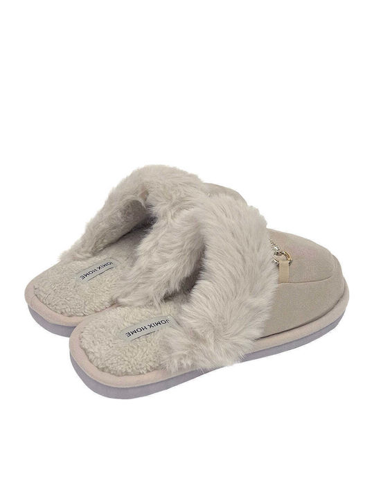 Winter Damen Hausschuhe mit Fell Beige