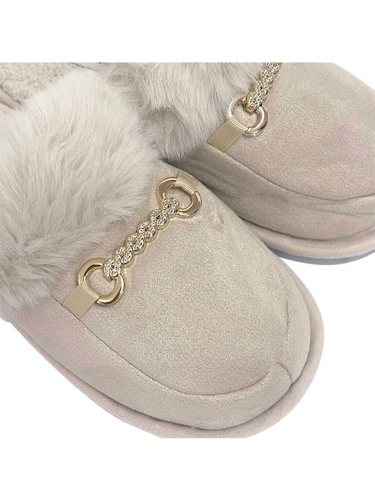 Winter Damen Hausschuhe mit Fell Beige