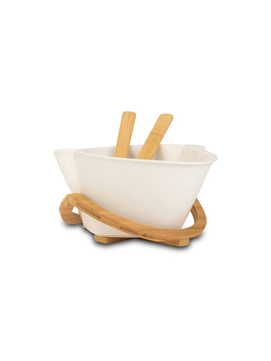 Nava Wooden Salad Bowl White