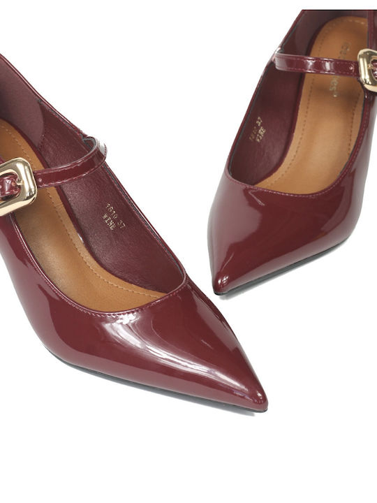 Ideal Shoes Synthetic Leather Burgundy Heels with Strap