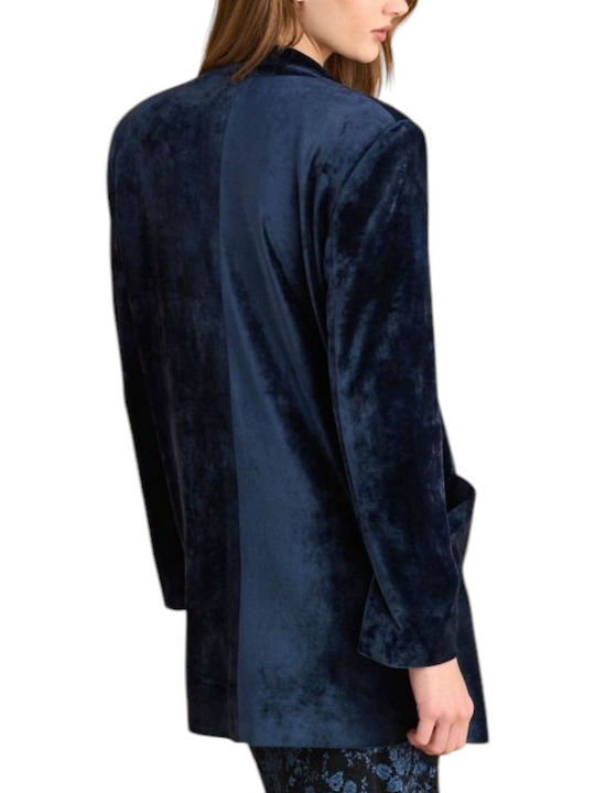 Attrattivo Long Women's Velvet Blazer Blue