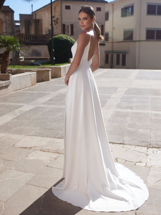 Adelina Maxi Νυφικό Φόρεμα με Σκίσιμο Ιβουάρ