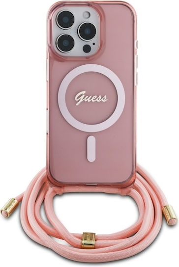 Guess Crossbody Cord Script Magsafe Umschlag Rückseite Kunststoff mit Band Rosa (iPhone 17 Pro / iPhone 16 Pro)