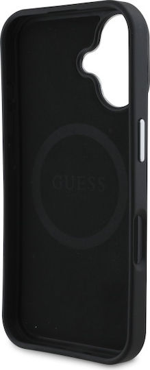 Guess Grained Triangle Magsafe Umschlag Rückseite Kunststoff Schwarz (iPhone 16 Plus)