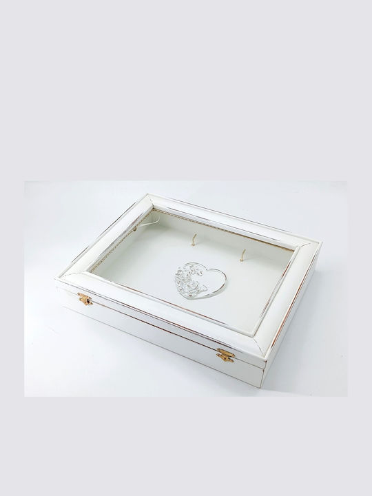 Wooden Wedding Crown Case White Carved Heart 33x26.5x6cm 239-550-02 Korres Craft
